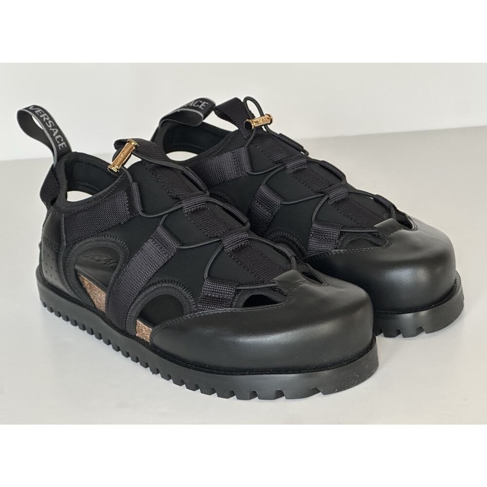 Versace Black Mules Leather Sandals 12.5 US (45.5 Eu) 1014481 Made in Italy NWT